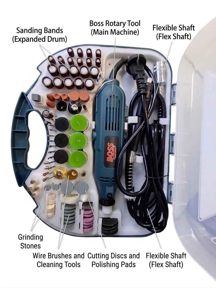 BOSS Rotary Tool Kit with MultiPro Keyless Chuck & Flex Shaft