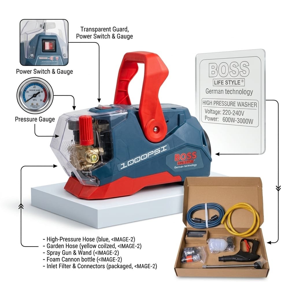 Boss 3000W 300-Bar High-Pressure Washer