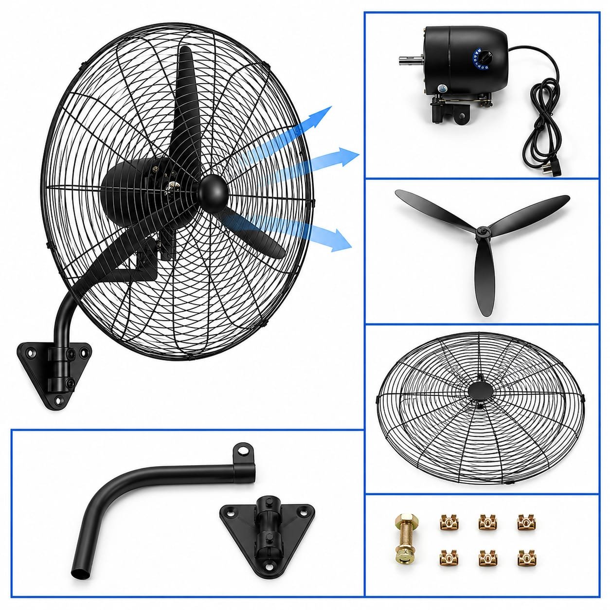 26-Inch Commercial Industrial Wall-Mounted Fan (3-Speed, 120° Oscillation)